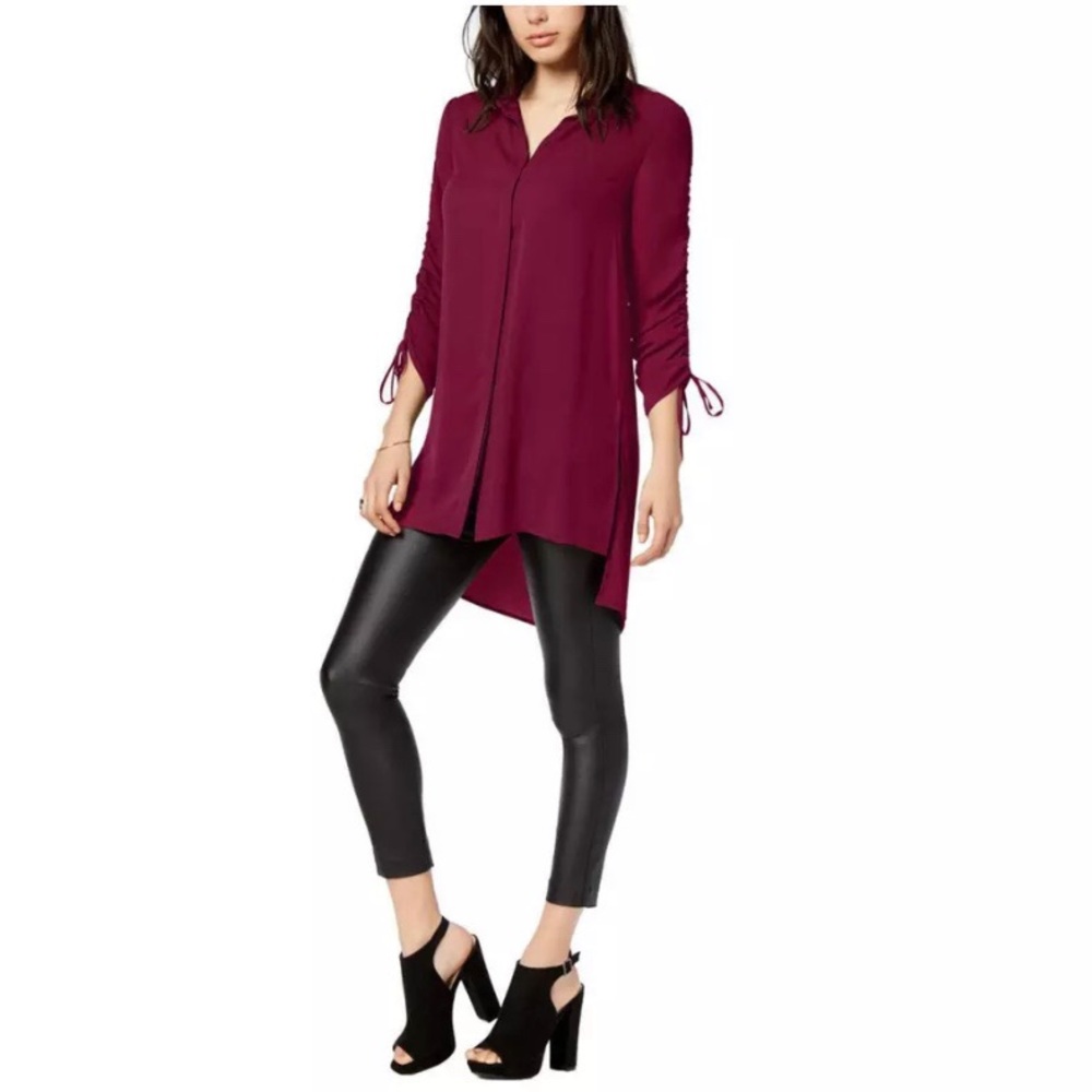 NWOT Bar lll Ruched Sleeve Hi Low Tunic Top